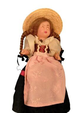 Ivanna Swiss Doll  Traditional Folk Costume Box Braided Hair Straw Hat 1960S